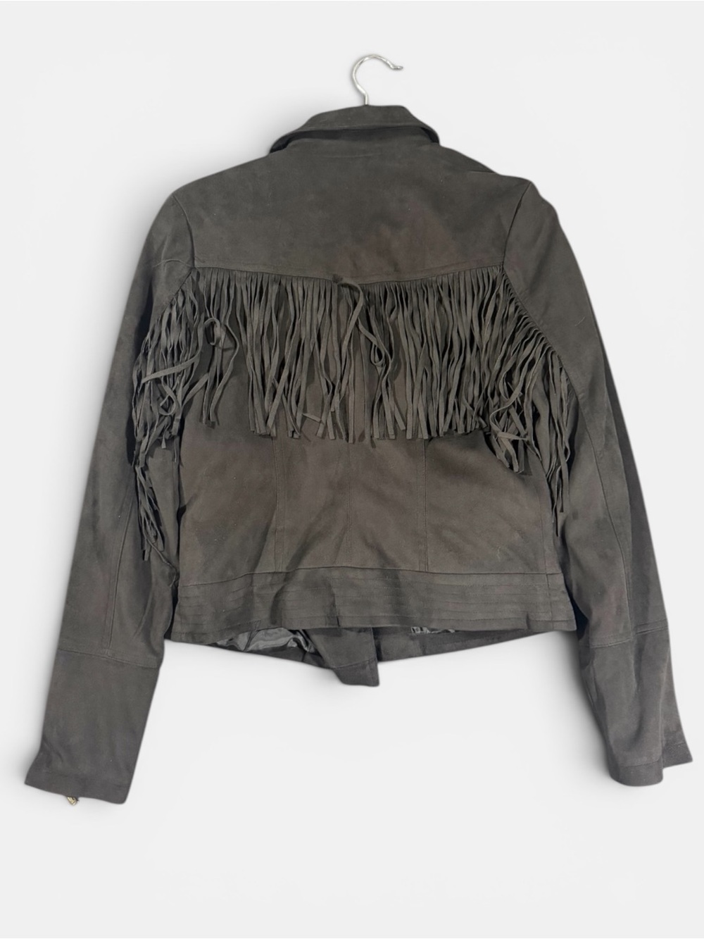 JouJou Black Faux Suede Fringe Moto Jacket Women’s Size M Zip Biker - Picture 3 of 6